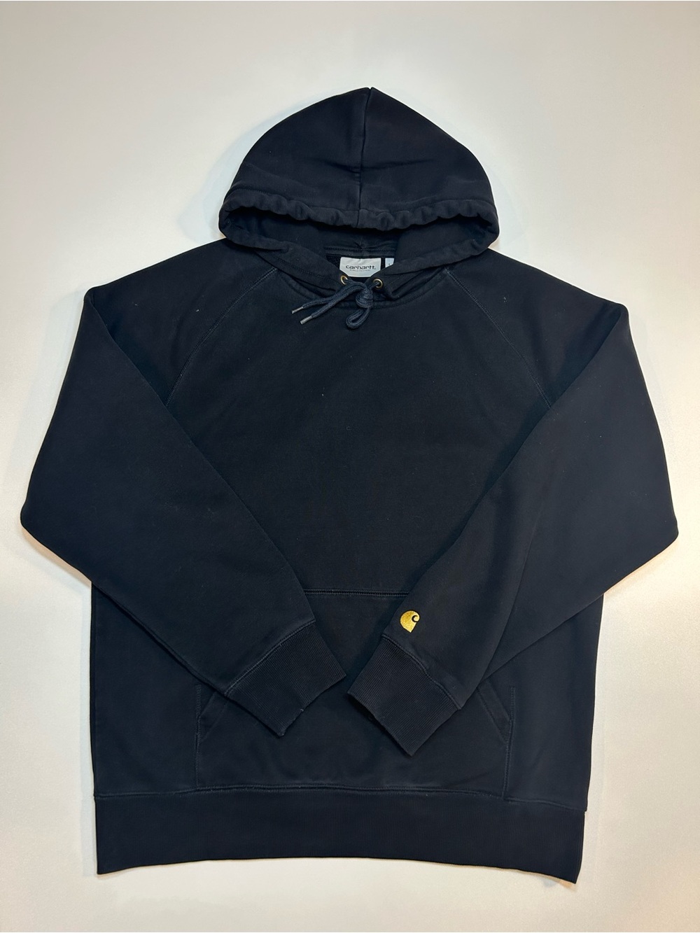 Carhartt Black Pullover Hoodie Sweatshirt Heavyweight Loose Fit Logo Sleeve